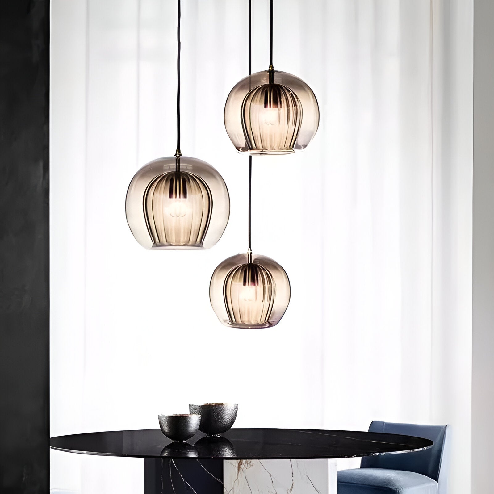 Casa Lumière Glazen Bol Hanglamp - Geribd Glas & Zachte Lichtspreiding