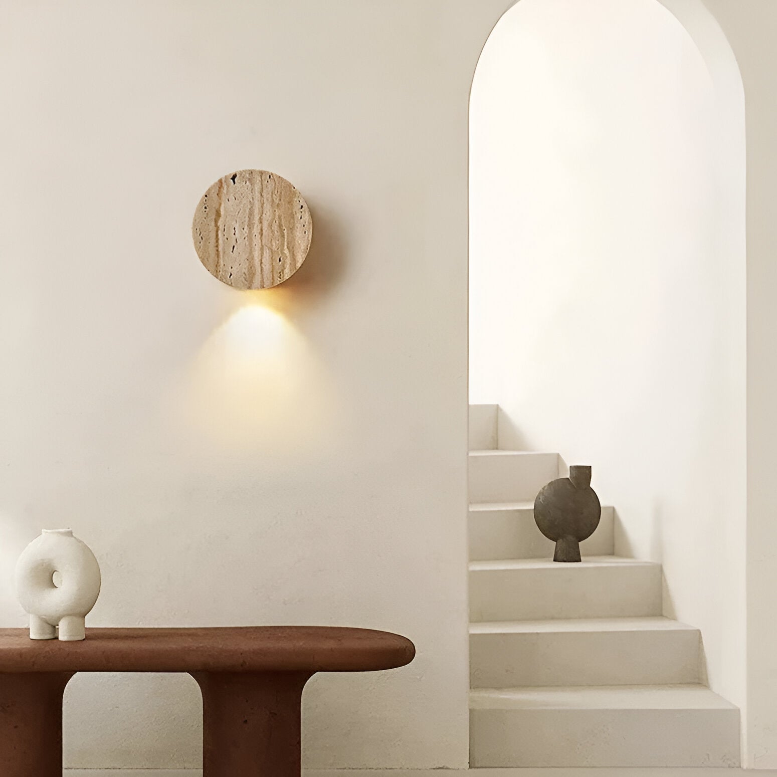 Casa Lumière Japanse Wabi-Sabi Travertine Wandlamp - Natuursteen, Warm Licht & Minimalistisch Design