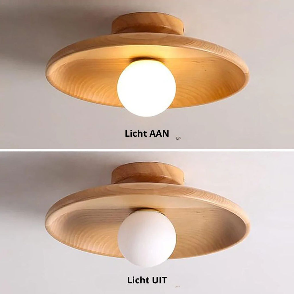 Casa Lumière Houten Plafondlamp - Moderne Plafondlamp met Glazen Lichtpunt