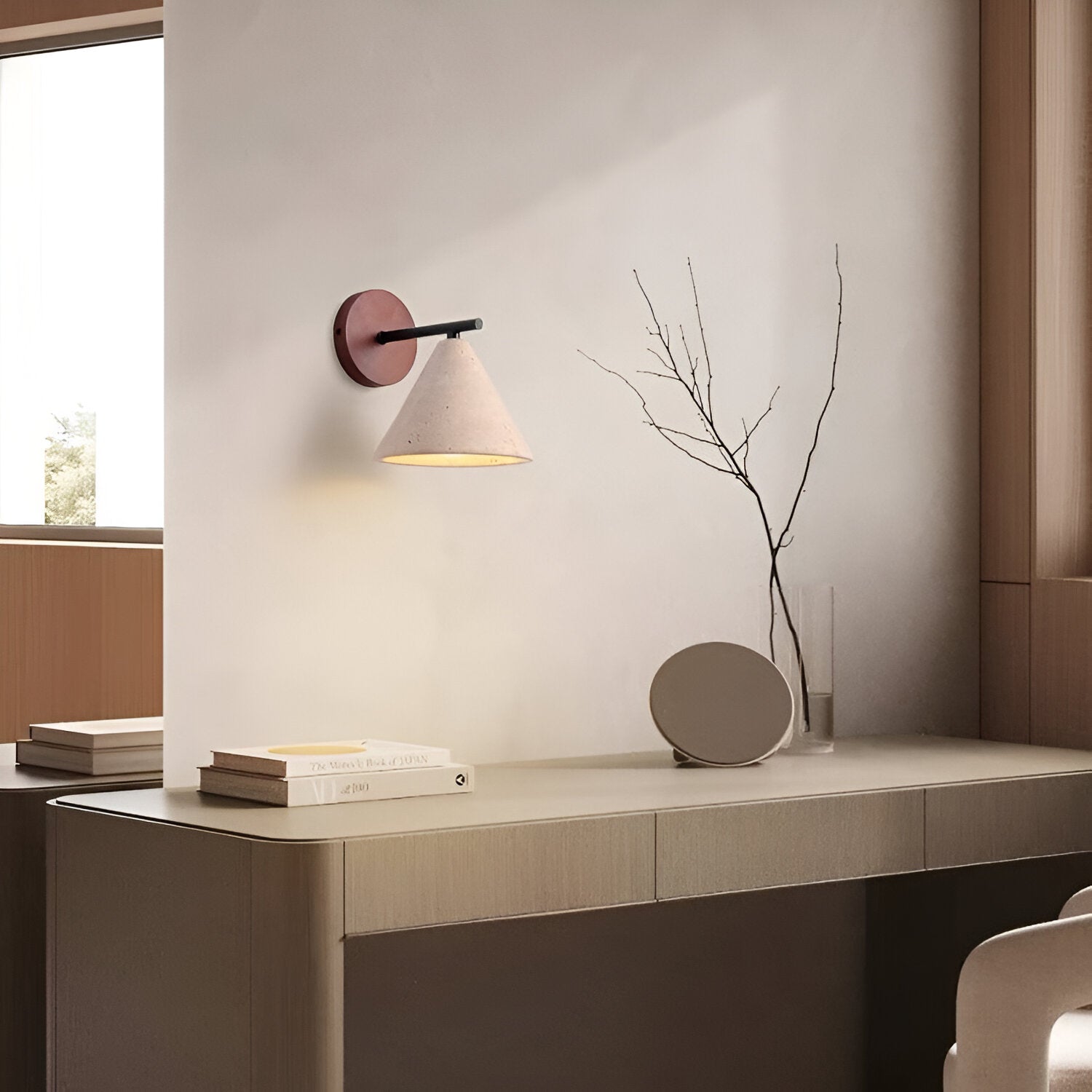 Casa Lumière Travertine Wandlamp Kegelvorm - Natuurlijk Steen, Warm LED Licht & Minimalistisch Design