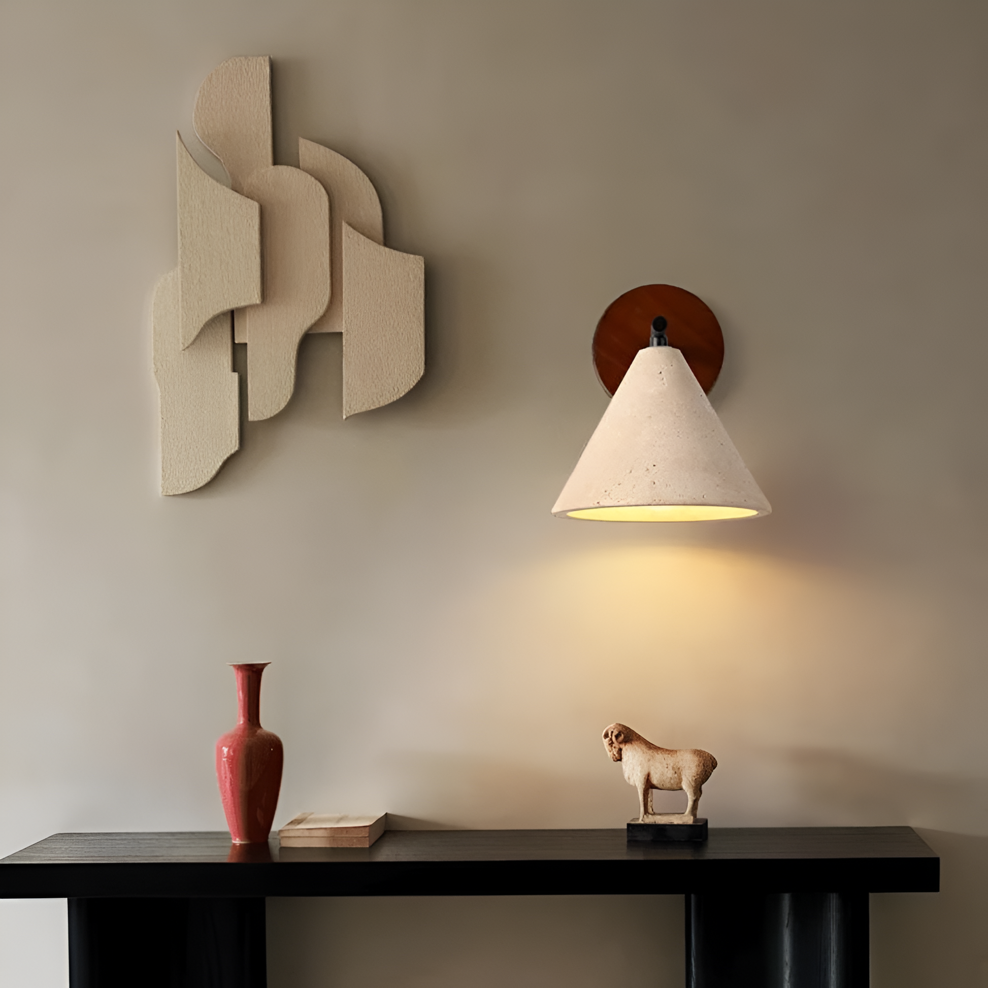 Casa Lumière Travertine Wandlamp Kegelvorm - Natuurlijk Steen, Warm LED Licht & Minimalistisch Design