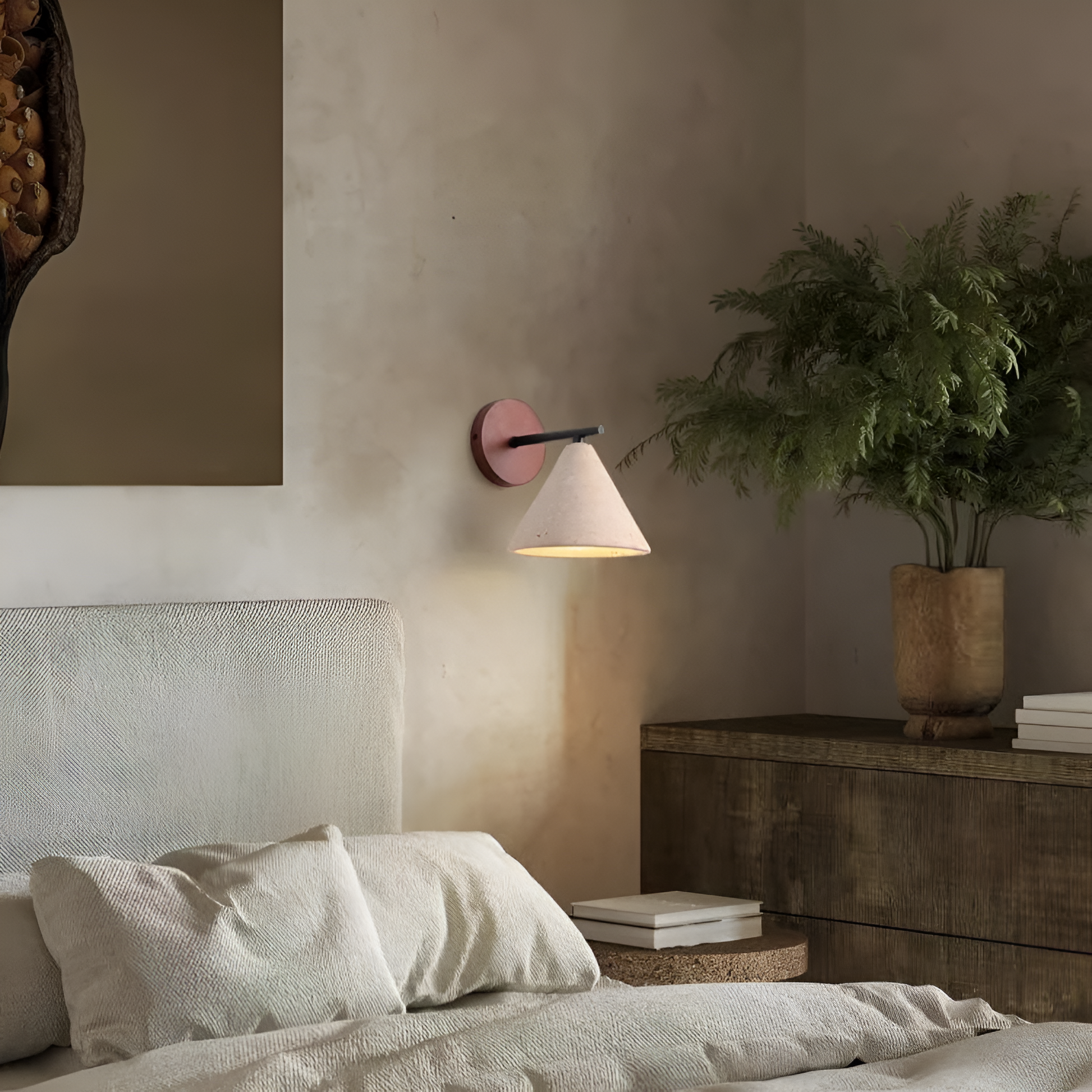Casa Lumière Travertine Wandlamp Kegelvorm - Natuurlijk Steen, Warm LED Licht & Minimalistisch Design