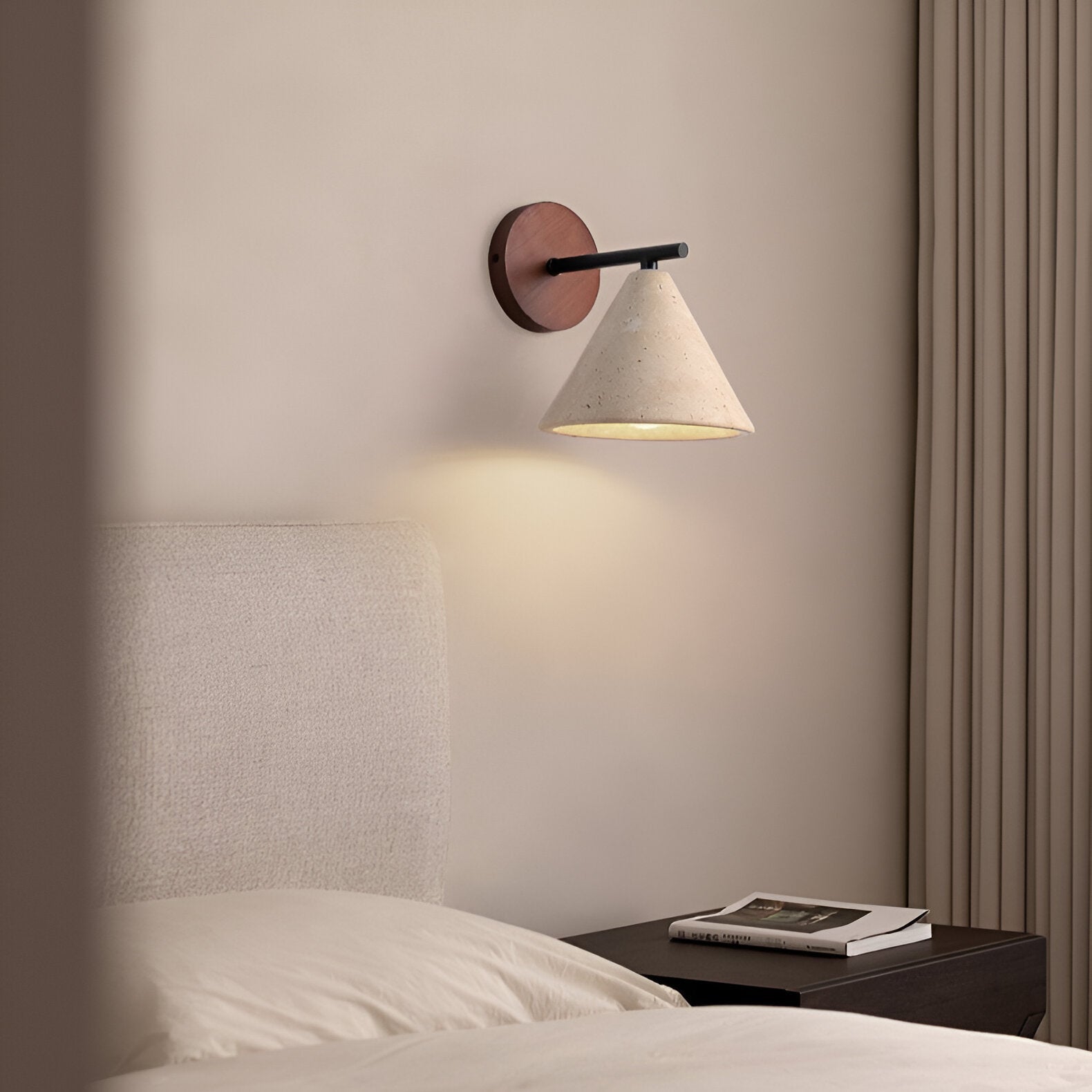 Casa Lumière Travertine Wandlamp Kegelvorm - Natuurlijk Steen, Warm LED Licht & Minimalistisch Design