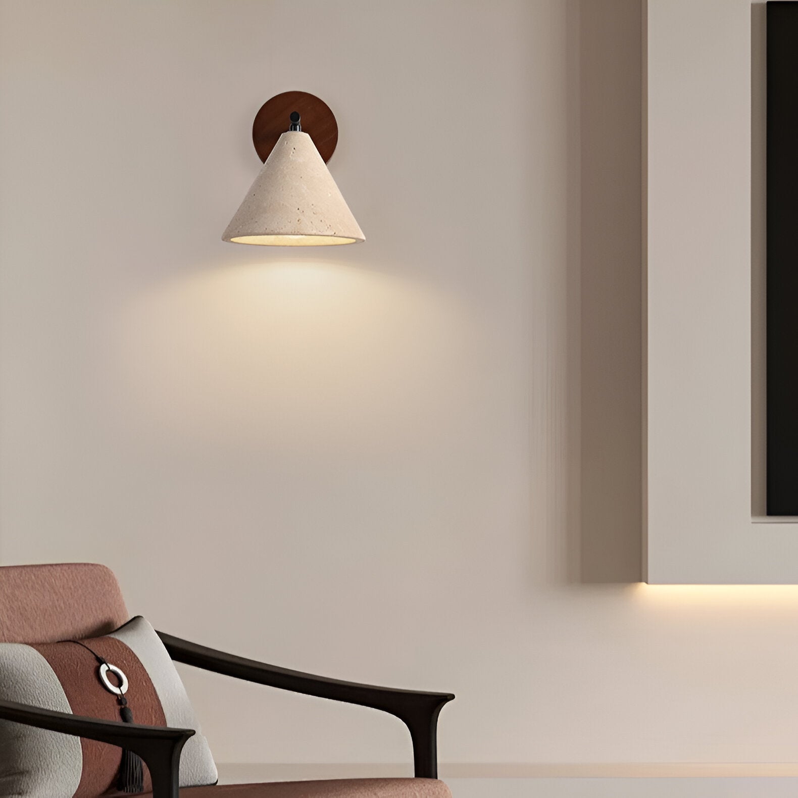 Casa Lumière Travertine Wandlamp Kegelvorm - Natuurlijk Steen, Warm LED Licht & Minimalistisch Design