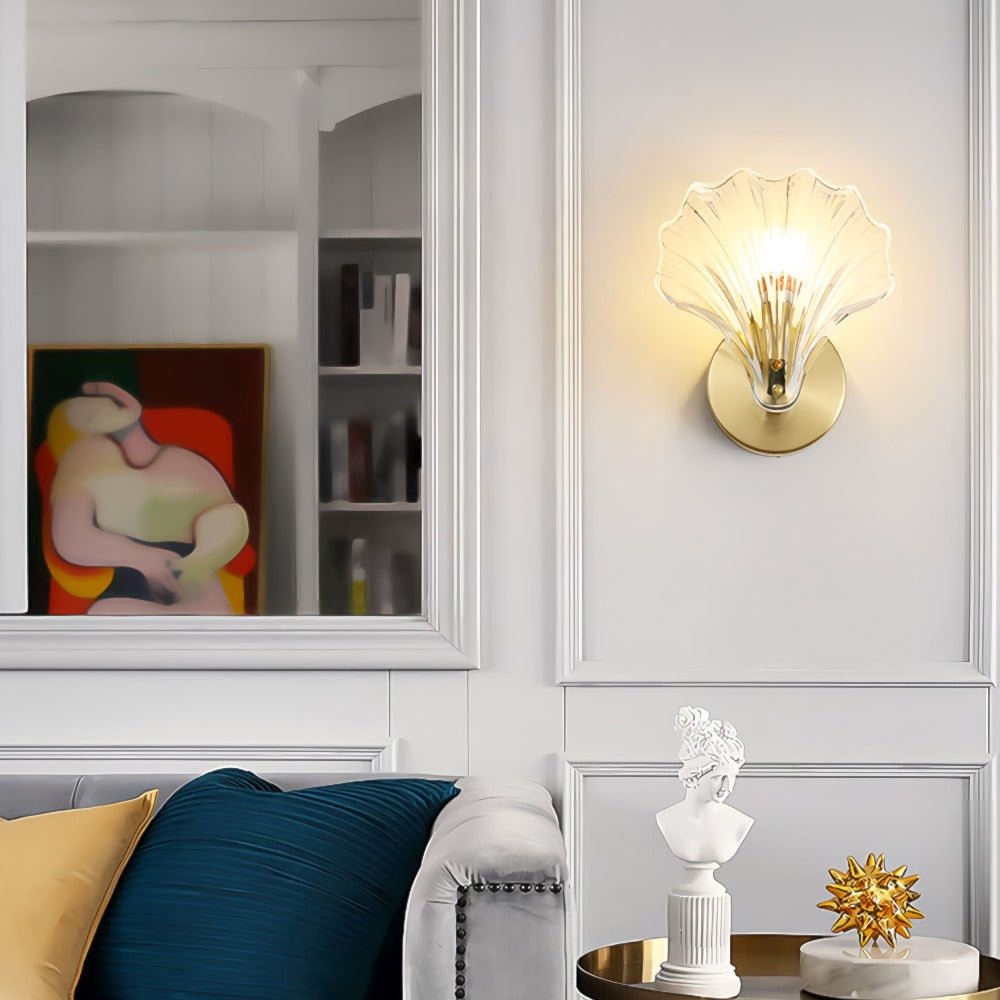 Casa Lumière Art Brass Wandlamp Glazen Schelp – Elegante Sfeerverlichting Badkamer, Hal & Slaapkamer