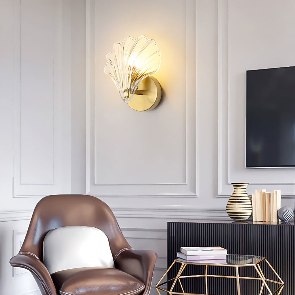 Casa Lumière Art Brass Wandlamp Glazen Schelp – Elegante Sfeerverlichting Badkamer, Hal & Slaapkamer