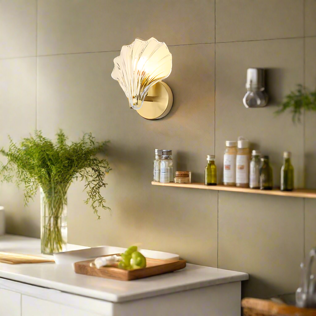 Casa Lumière Art Brass Wandlamp Glazen Schelp – Elegante Sfeerverlichting Badkamer, Hal & Slaapkamer