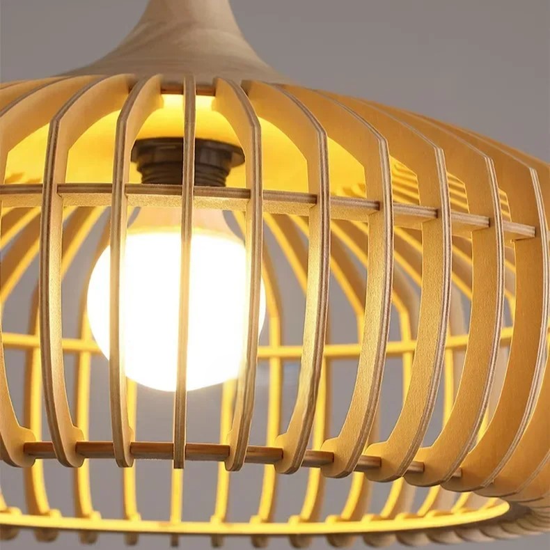 Casa Lumière Japandi Houten Hanglamp - Open Lamellen met Sfeervol Licht