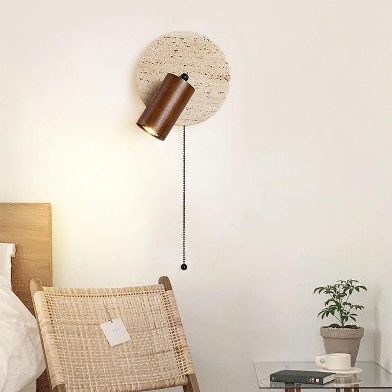 Casa Lumière Travertine Draaibare Wandlamp met Trekkoord – Natuursteen Design, Richtbaar Leeslicht & Tijdloos