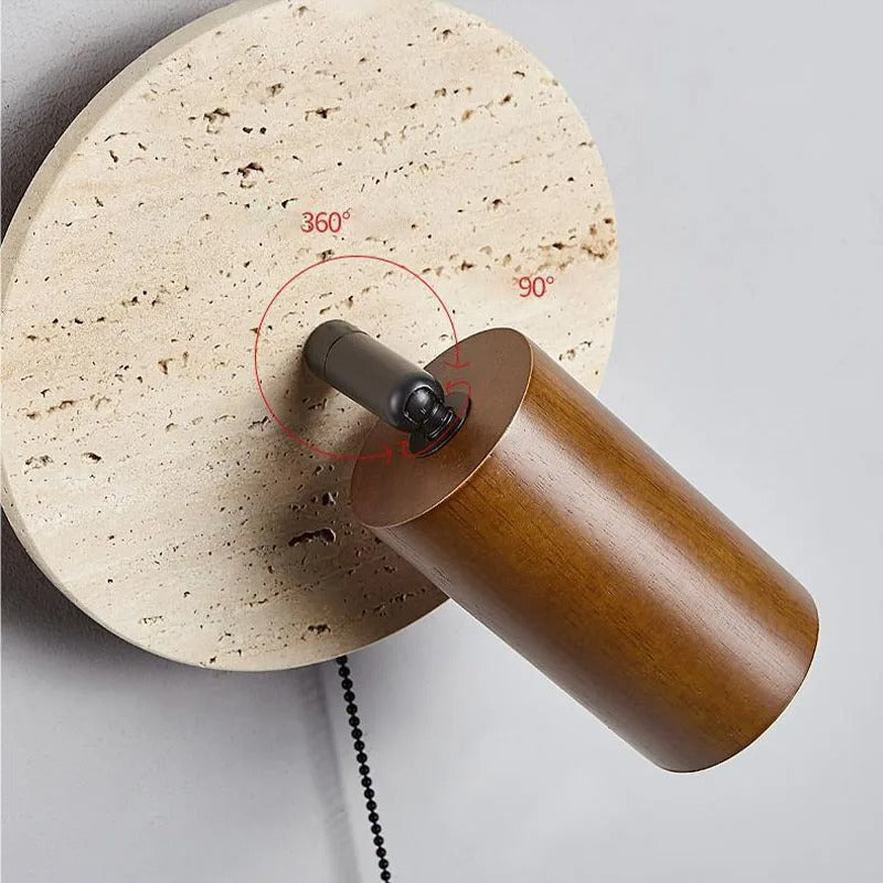 Casa Lumière Travertine Draaibare Wandlamp met Trekkoord – Natuursteen Design, Richtbaar Leeslicht & Tijdloos